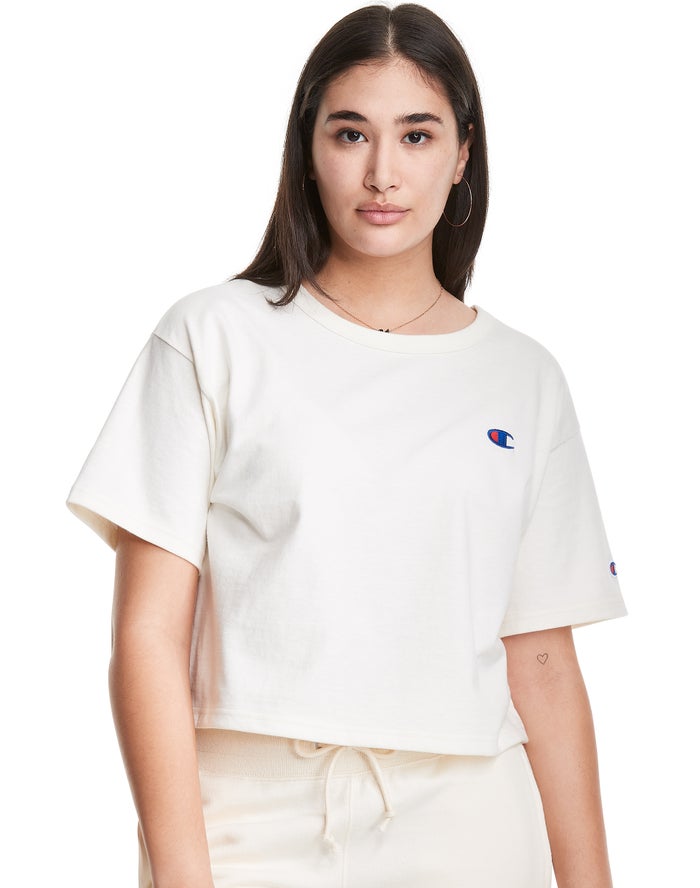 Champion Heritage Cropped C Logo Kadın Tişört Beyaz ( CEORUM384 )